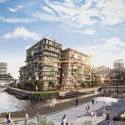 Luxury mixed-use residential development as part of an urban design project at a major port in South Africa. Emphasis is placed on ocean and city views. The façade is animated through moveable privacy and shading screens. The development includes docks for small boats.